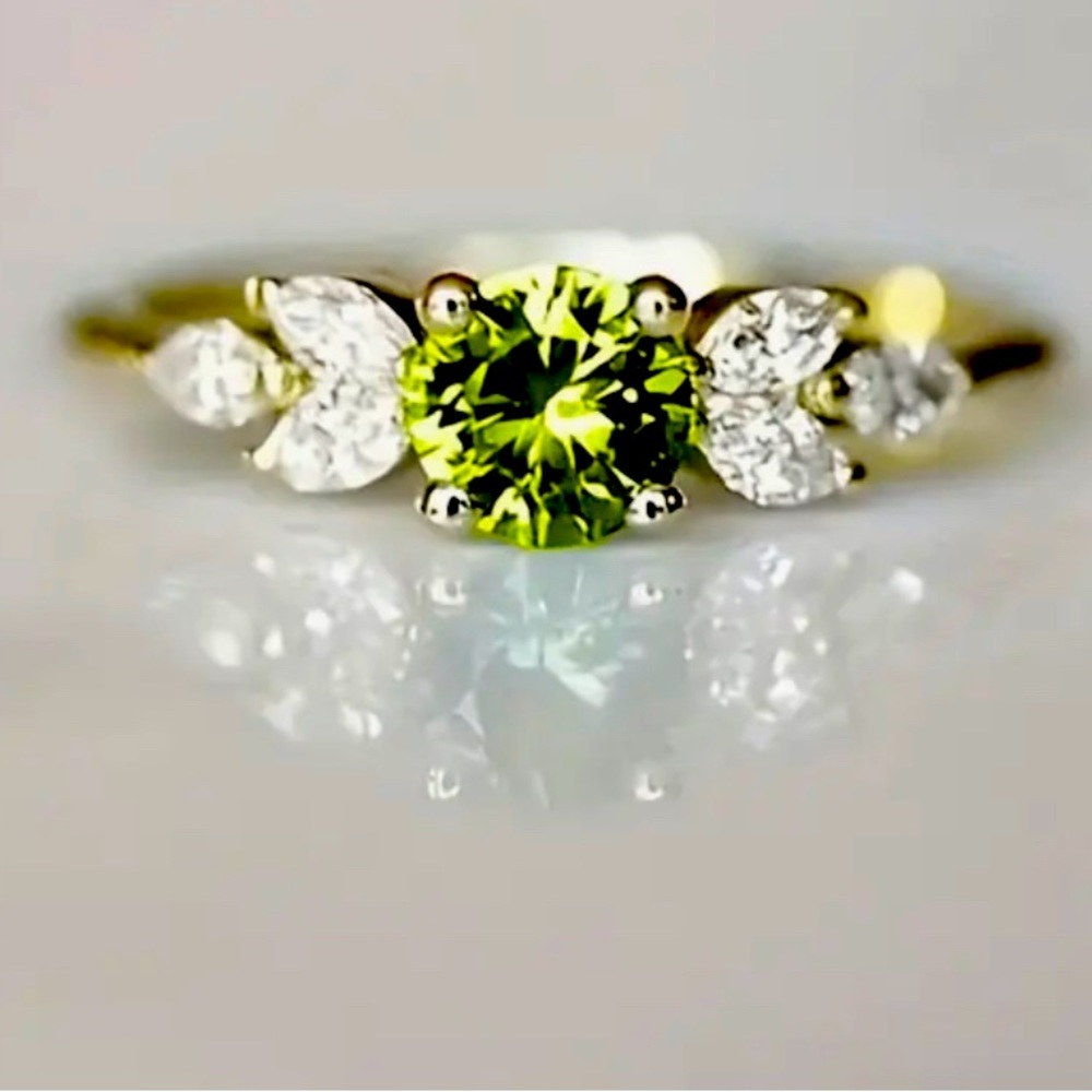 Ladies 14k gold plated Peridot and Zircon Ring Sizes 7, 8, 9, 10 NWT
